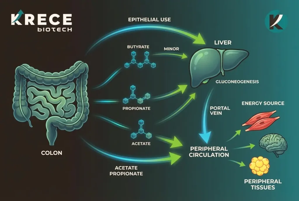 Distribución sistémica del butirato, propionato y acetato