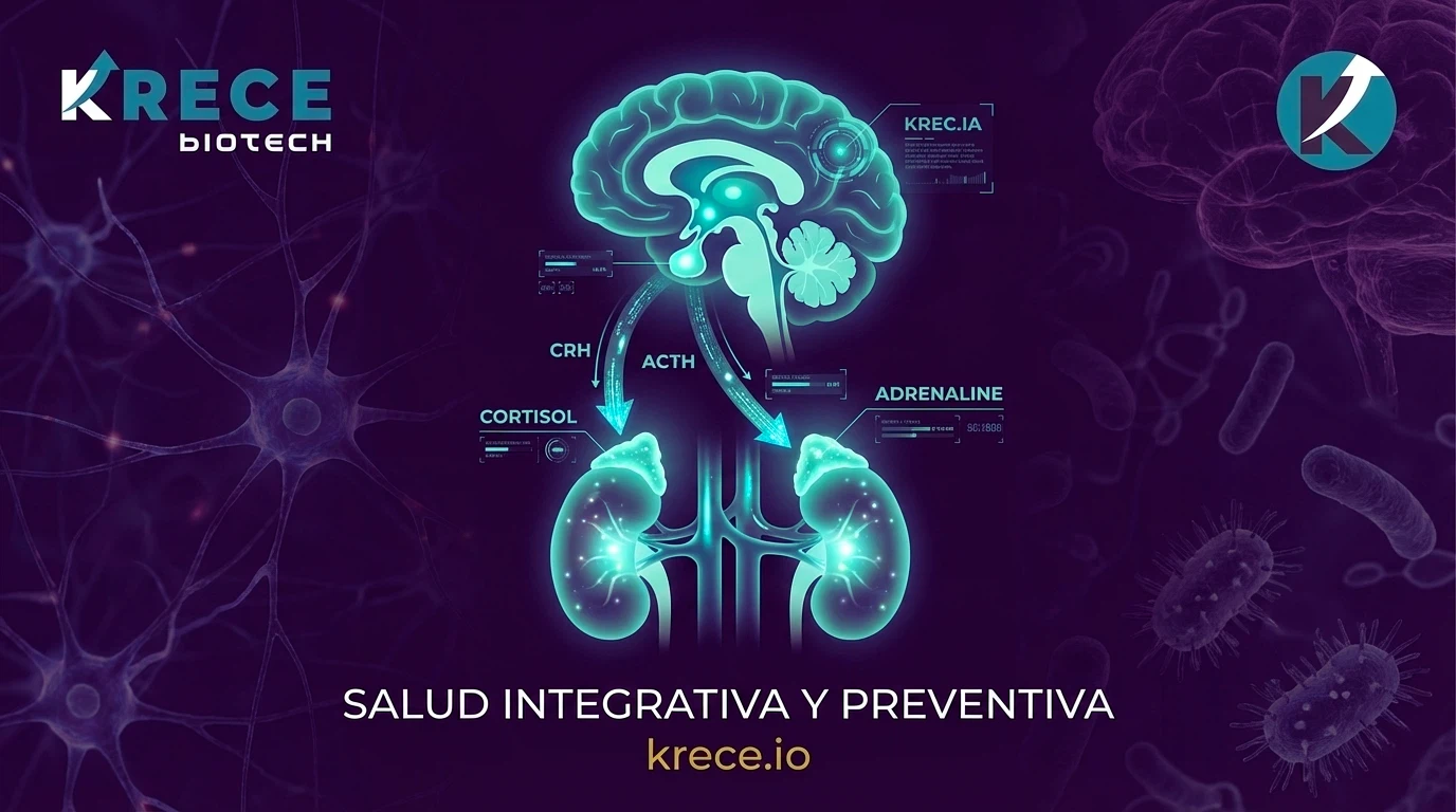 Esquema del eje hipotálamo-hipófisis-adrenal y señalización del cortisol