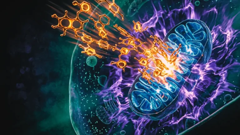 Estructura molecular de la berberina en violeta frente a una molécula de metformina en blanco-azul, sobre fondo oscuro.