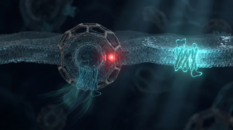 Ilustración molecular sobre el cycling de péptidos y la internalización del receptor de membrana tras estimulación agonista sostenida.