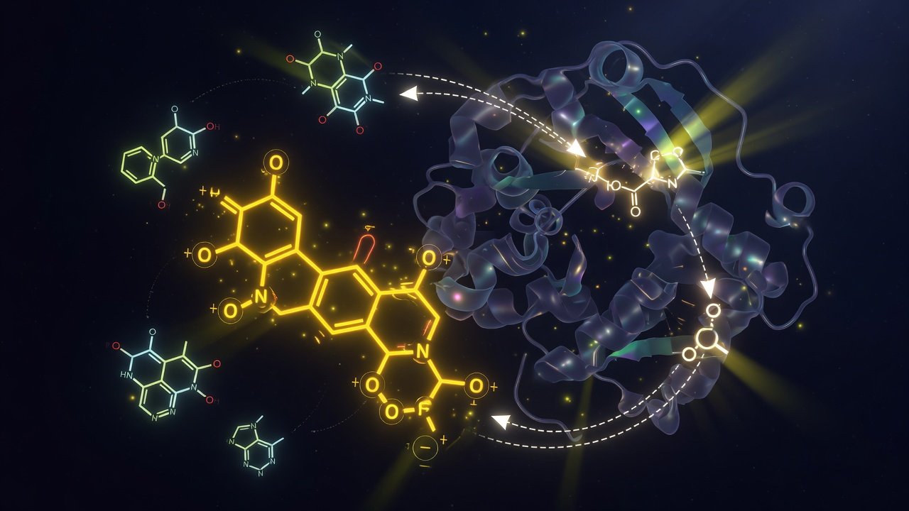Molécula de berberina sobre fondo oscuro con representación de la vía AMPK y metabolismo de la glucosa