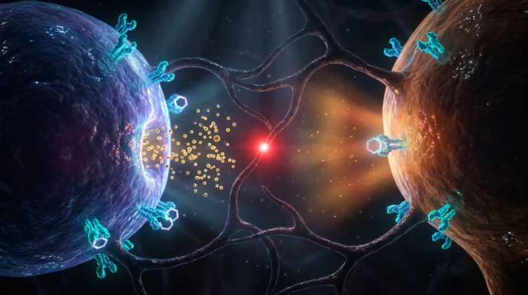 Ilustración molecular de un hexapéptido activando el mismo receptor en hipófisis e hipotálamo, que explica por qué el GHRP-6 libera hormona del crecimiento y da hambre.