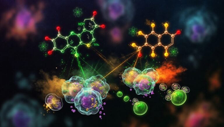 Estructuras moleculares de quercetina y fisetina sobre fondo oscuro con acentos verdes