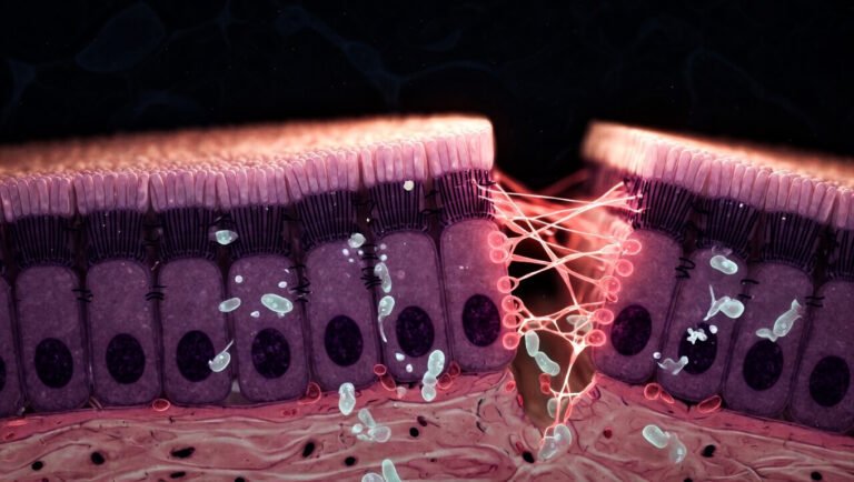Epitelio intestinal con tight junctions en proceso de reparación celular