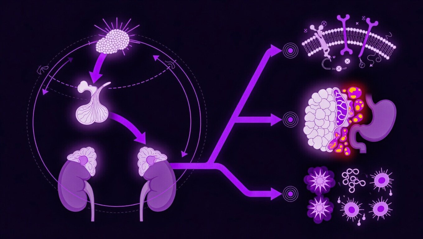 Diagrama del eje HPA y su impacto metabólico bajo estrés crónico
