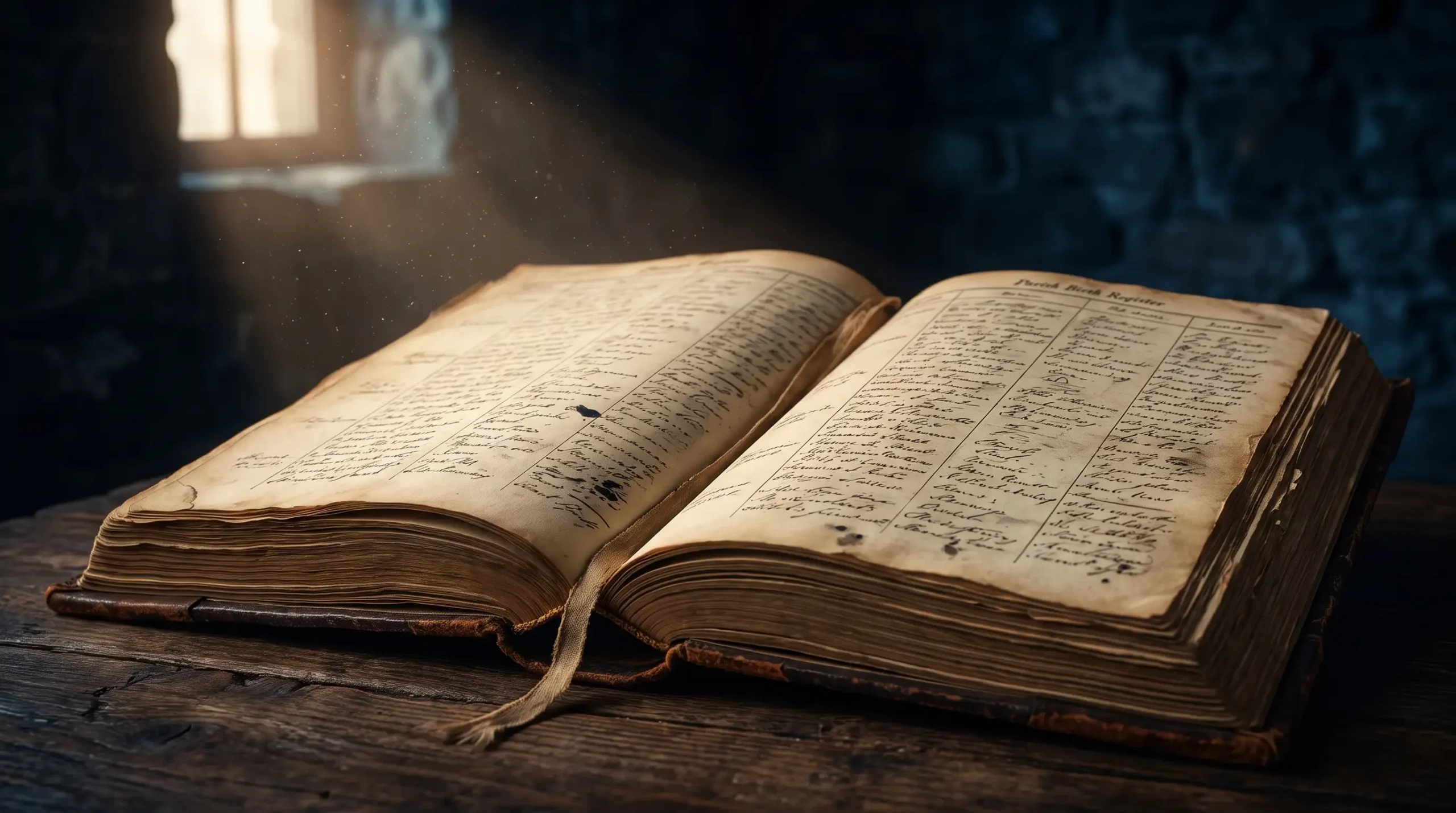 Registro parroquial de nacimientos manuscrito y abierto, con una entrada señalada, símbolo de cómo se comprueban las edades de los centenarios de las zonas azules.