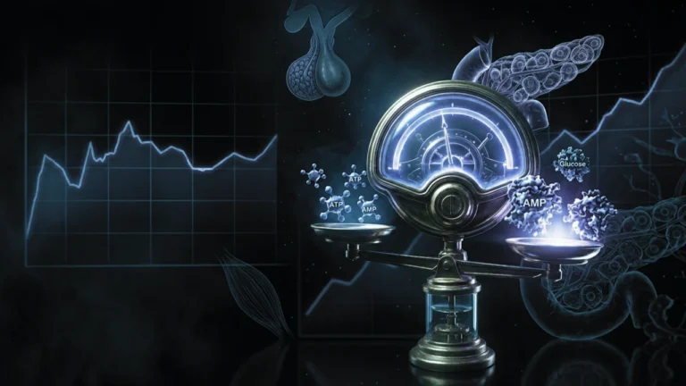 Concepto en 3D del equilibrio entre glucosa e insulina en violeta sobre fondo índigo, con la insulina elevada que representa la resistencia a la insulina estimada por el HOMA-IR.