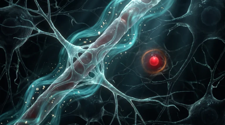 Ilustración molecular sobre cuántas horas hay que dormir y el efecto de la duración del sueño en el envejecimiento biológico del cerebro.