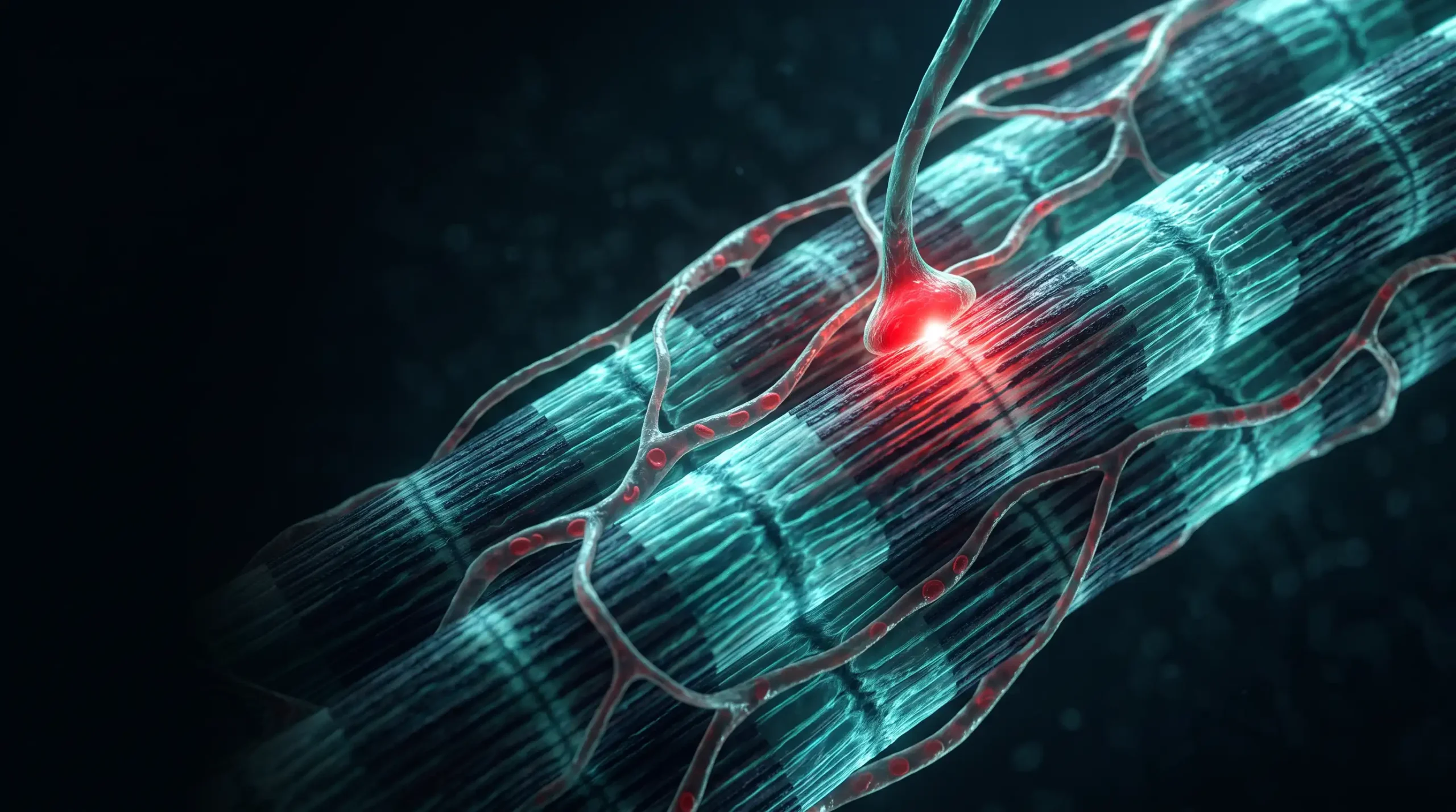 Ilustración de tejido muscular esquelético, el órgano central de la tesis de Gabrielle Lyon sobre metabolismo y longevidad.