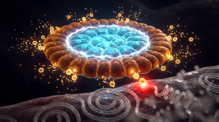 Ilustración molecular del glucagón liberado por las células alfa del islote pancreático, movilizando el glucógeno del hígado en oposición a la insulina.