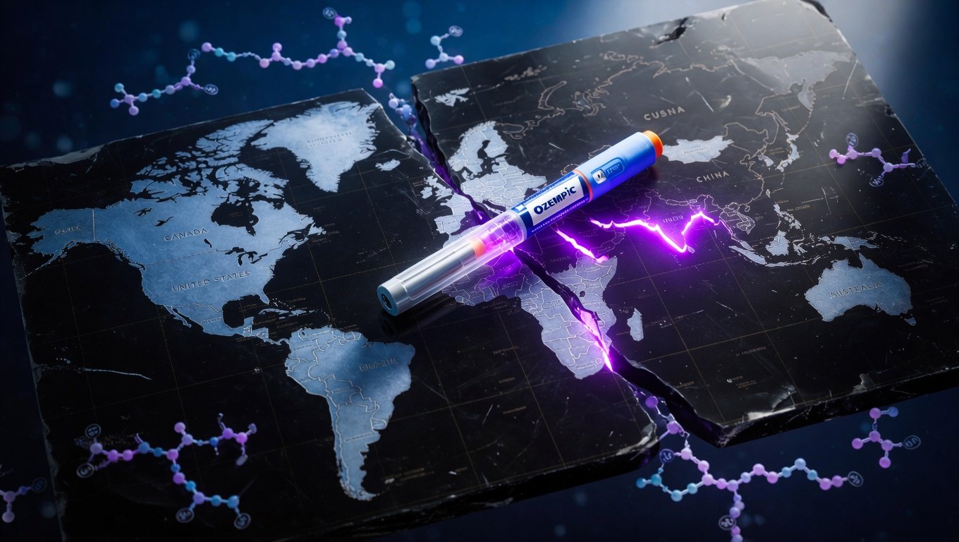Mapa fracturado del mundo dividido entre países con genéricos de semaglutida y países con monopolio vigente