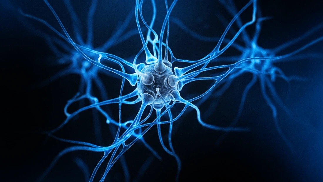 Circuito neuronal de recompensa en azul con una zona central apagándose en gris, ilustrando la anhedonia.