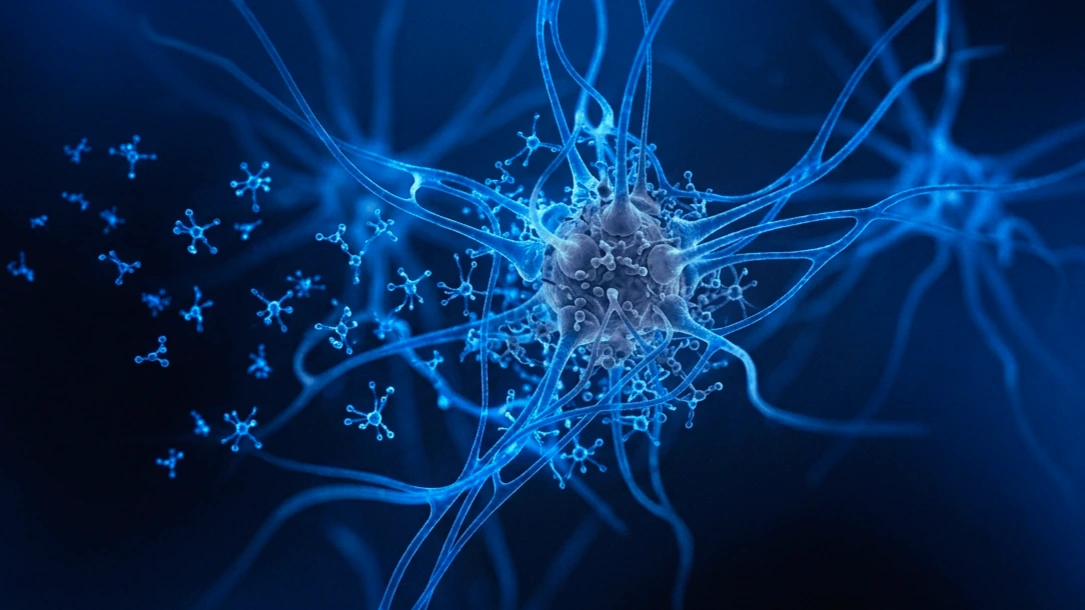 Citoquinas inflamatorias en azul alcanzando un circuito de recompensa cerebral que se apaga, ilustrando la depresión inflamatoria.
