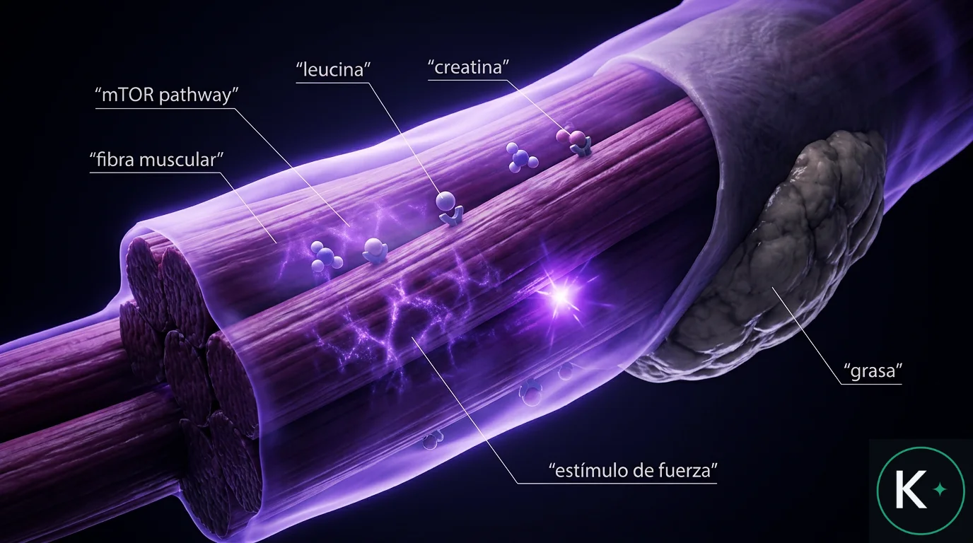 Fibras musculares preservadas con señalización anabólica de leucina y creatina mientras un depósito graso se reduce, bajo terapia con GLP-1.