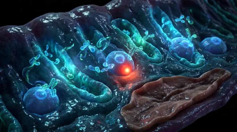 Ilustracion molecular de la gastritis autoinmune, con anticuerpos destruyendo las celulas parietales del cuerpo gastrico.