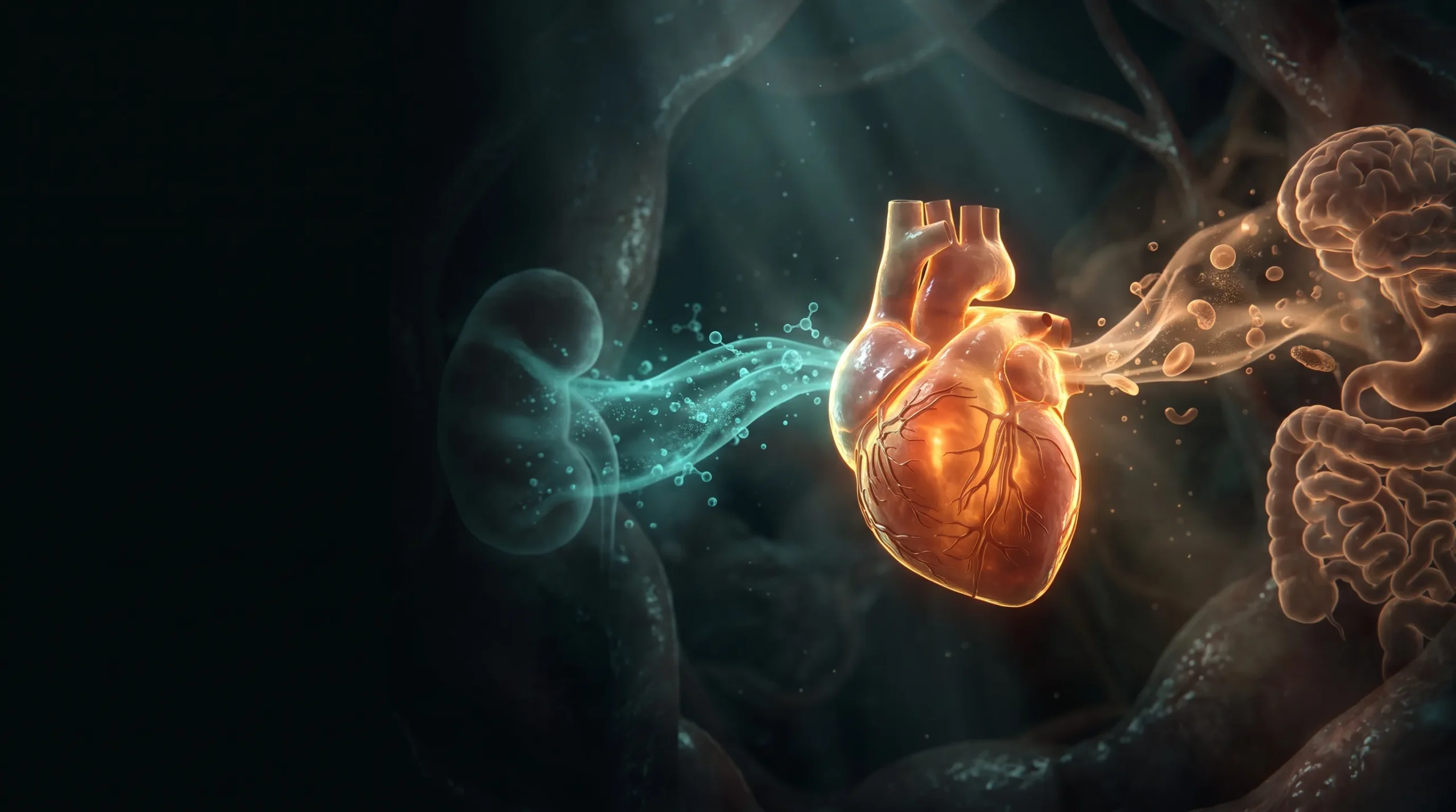 Corazón con dos vías moleculares que convergen, que ilustra la diferencia entre los fármacos SGLT2 y GLP-1.
