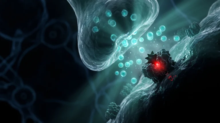 Ilustración de una sinapsis colinérgica con el receptor bloqueado, el mecanismo anticolinérgico que comparten la doxilamina y la difenhidramina.