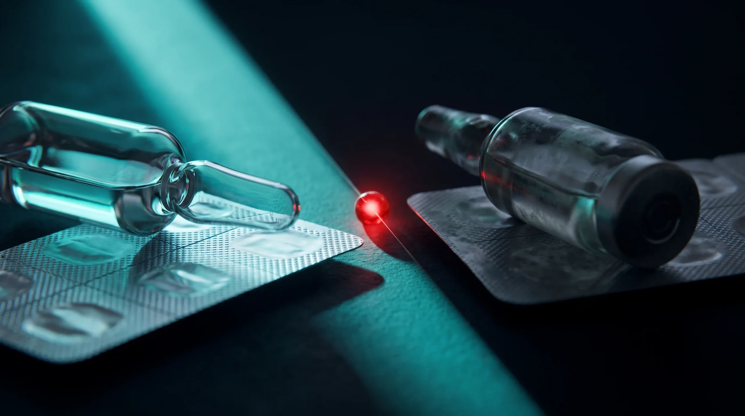 Ilustración sobre la AEMPS: un vial de medicamento autorizado junto a uno casi idéntico de origen no verificado.
