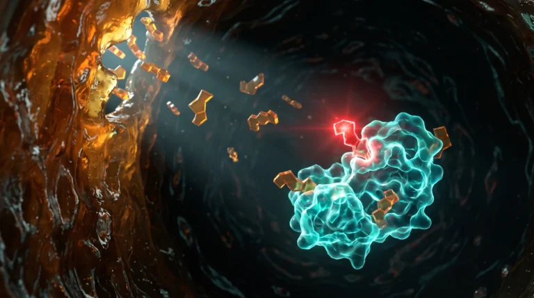 Ilustración molecular del bisfenol a desprendiéndose del recubrimiento epoxi de una lata y ocupando un receptor de estrógenos.