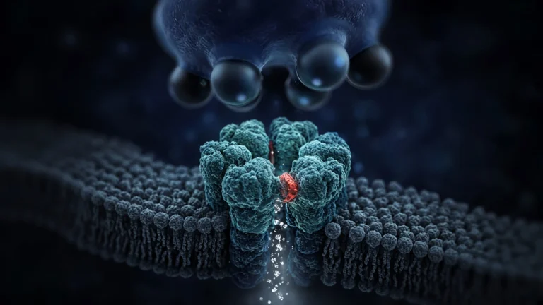 Ilustración de un receptor GABA-A, el canal de cloro de cinco piezas por el que actúa el GABA, en la membrana de una neurona.