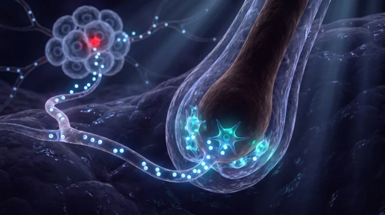 Hiperandrogenismo en ilustración molecular: andrógenos del ovario y de la suprarrenal activando el folículo piloso de la piel.